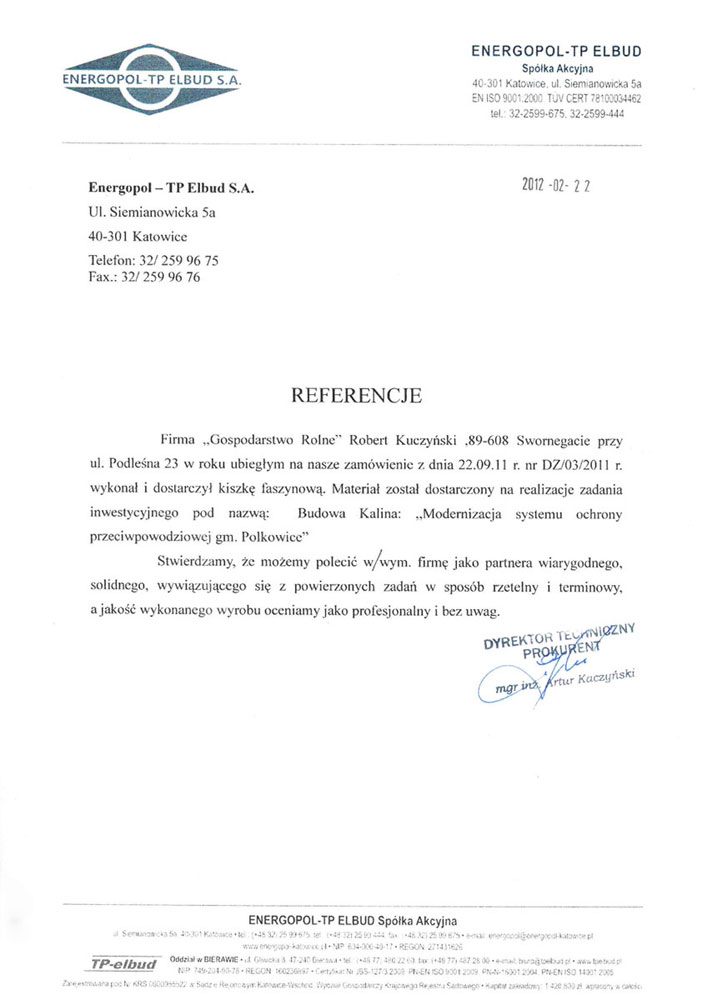 Referencja Enegropol-TP Elbud SA